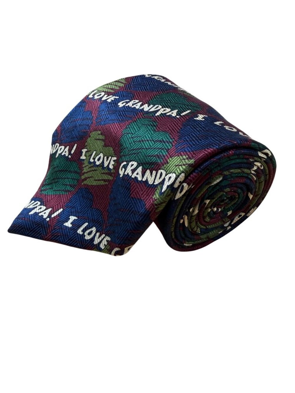 Ralph Marlin Mens Multicolor Polyester Novelty Tie "I Love Grandpa" Pattern